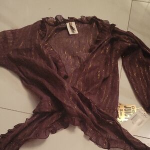 Juicy Couture vintage 1990  Sheer Brown Blouse with Gold Stripes